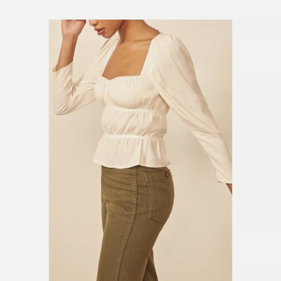 Reformation Top Plath Cream Puff Sleeve Crepe Size Small Puff Sleeve Blouse - Picture 3 of 11